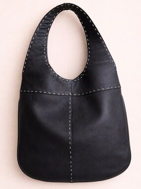 Vintage Adrienne Vittadini Classic Black Leather Hobo Bag